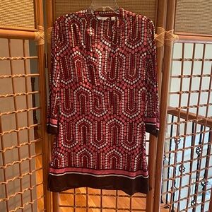 New York & Company Pink and Brown Dot Blouse